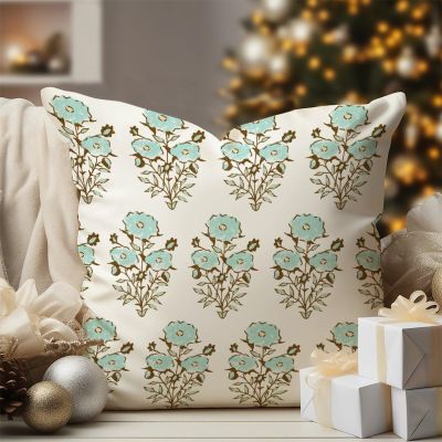 WoGuangis Chinoiserie Chic Asian Throw Pillow Cover Green Flower in Monsoon Decorative Pillow Covers Watercolor Chinoiserie Floral Sofa Pillowcase with Zipper for Living Room Bedroom 24x24in