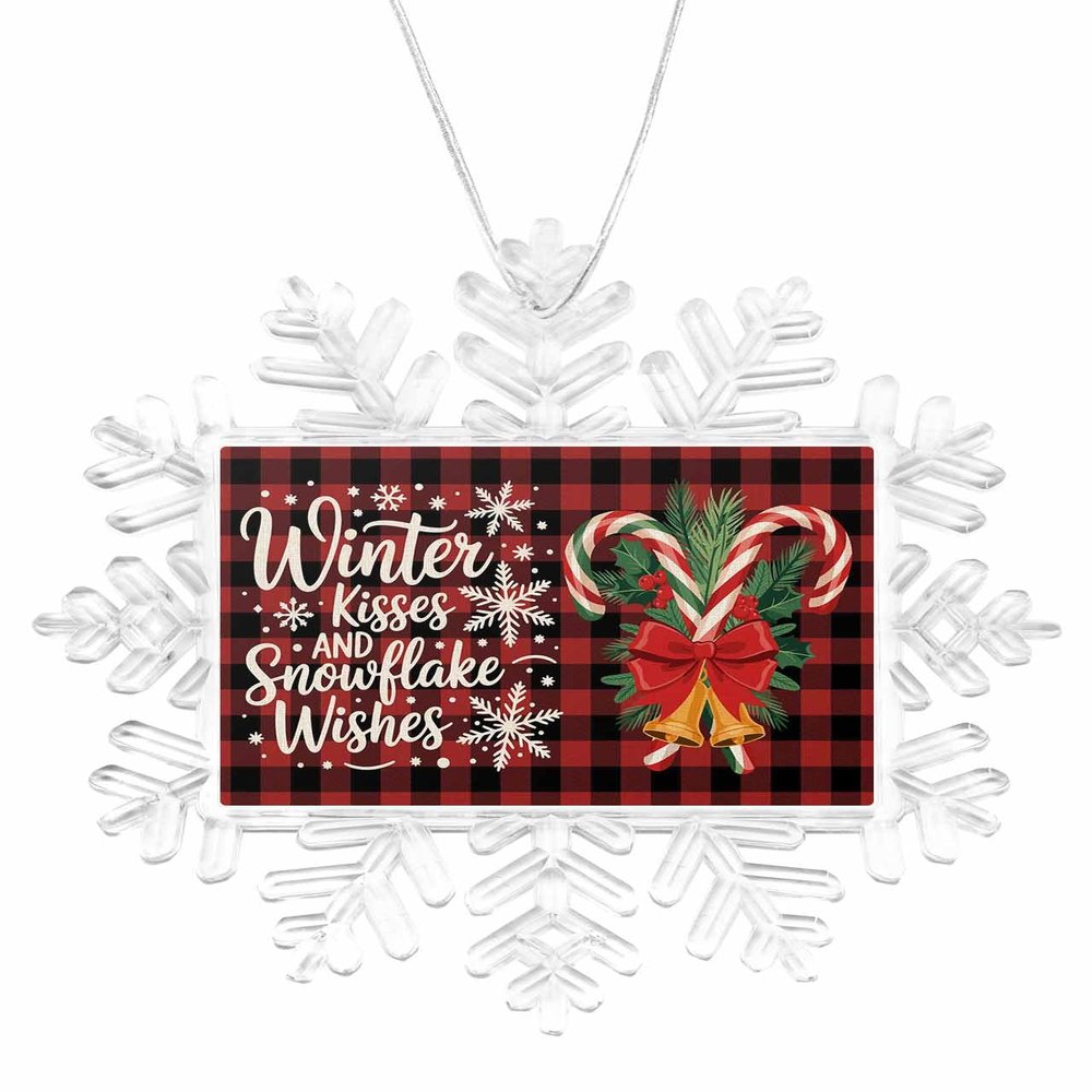 2023 Snowflake Ornament Christmas Tree Hanging Ornament Red Black Buffalo Plaid Rectangle Ornaments Xmas Keepsake Gift for Tree Party Home Holiday Hanging Decoration Holly Christmas Snowflakes