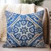 WoGuangis White and Blue Flower Damask Cushion Covers Damask Style Blue Floral Pillow Cover Chinoiserie White Linen Pillow Cases for Living Room Bedroom 24x24in to Family view 2