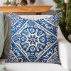 WoGuangis White and Blue Flower Damask Cushion Covers Damask Style Blue Floral Pillow Cover Chinoiserie White Linen Pillow Cases for Living Room Bedroom 24x24in to Family view 3
