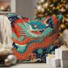 WoGuangis Japanese Chinoiserie Cushion Cover Blue Teal Asian Dragon Decorative Pillow Covers Dragon Orange Navy Blue Turquoise Throw Pillow Covers with Zipper for Office Car Chair Sofa 24x24in view 1
