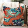 WoGuangis Japanese Chinoiserie Cushion Cover Blue Teal Asian Dragon Decorative Pillow Covers Dragon Orange Navy Blue Turquoise Throw Pillow Covers with Zipper for Office Car Chair Sofa 24x24in view 2