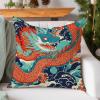 WoGuangis Japanese Chinoiserie Cushion Cover Blue Teal Asian Dragon Decorative Pillow Covers Dragon Orange Navy Blue Turquoise Throw Pillow Covers with Zipper for Office Car Chair Sofa 24x24in view 3