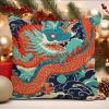 WoGuangis Japanese Chinoiserie Cushion Cover Blue Teal Asian Dragon Decorative Pillow Covers Dragon Orange Navy Blue Turquoise Throw Pillow Covers with Zipper for Office Car Chair Sofa 24x24in view 4
