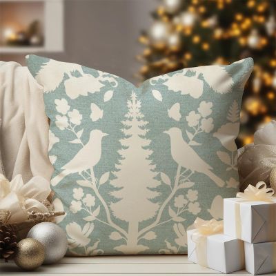 WoGuangis Asian Scenic Chinoiserie Throw Pillow Cover Aquamarine Green Bird Flower Decorative Pillow Covers Chinoiserie Botanicals and Bird Throw Pillows with Zipper for Chair Sofa 24x24in