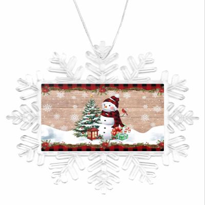 2023 Snowflake Ornament Christmas Tree Hanging Ornament Christmas Rectangle Ornaments Xmas Keepsake Gift for Tree Party Home Holiday Hanging Decoration Snowman Robin Red Plaid Retro Wooden Grain