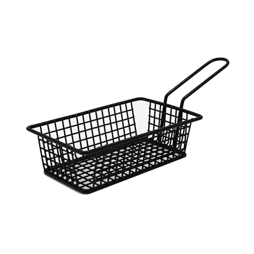 CanEve Chip Basket Mini Rectangular Fried Basket with Handle Creative Black French Fries Basket Multi-Purpose Stainless Steel Snack Display Basket Kitchen Cooking Tools Basket