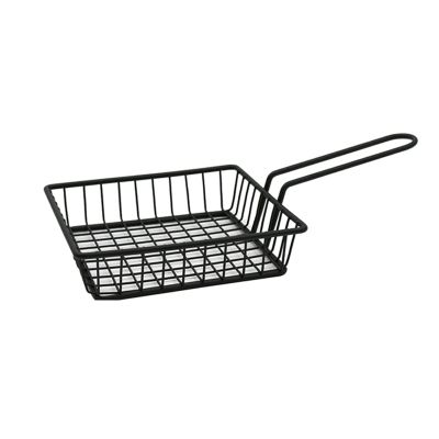CanEve Chip Basket Black Square Fried Basket with Handle Creative Stainless Steel French Fries Basket Mini Snack Basket for French Fries, Chicken Nuggets Kitchen Cooking Tools Basket
