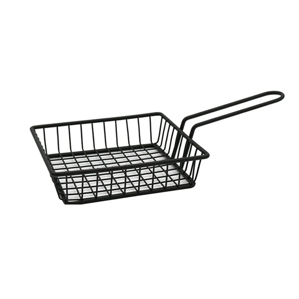 CanEve Chip Basket Black Square Fried Basket with Handle Creative Stainless Steel French Fries Basket Mini Snack Basket for French Fries, Chicken Nuggets Kitchen Cooking Tools Basket