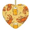 Beer and Crawfish Pattern Christmas Tree Ceramic Hanging Ornaments with Gold String Two-Side Printed Heart Ceramic Ornaments Keepsake Decoration for Christmas Holiday Wedding Party Supplies view 2