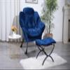 Modern Lazy Chair with Ottoman, Accent Contemporary Lounge Chair with Armrests and a Side Pocket, Leisure Upholstered Sofa Chair Reading Chair with Footrest for Small Space, Corner Chair (Blue) view 1