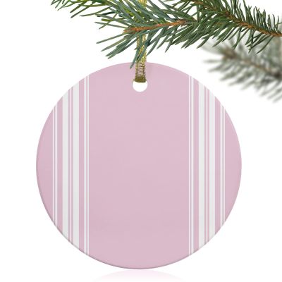 2024 Christmas Ornament Xmas Tree Hanging Accessories,Pink Stripes Farmhouse Style Christmas Tree Round Ceramic Ornaments for Holiday Party Home Decor,Modern Geometric Minimalism