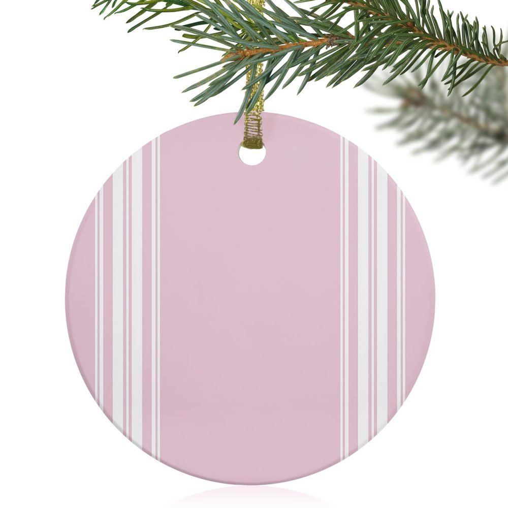 2024 Christmas Ornament Xmas Tree Hanging Accessories,Pink Stripes Farmhouse Style Christmas Tree Round Ceramic Ornaments for Holiday Party Home Decor,Modern Geometric Minimalism