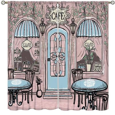 Coffee House Kitchen Curtains,Coffee Shop Rustic Street Drink Window Treatments for Bedroom Living Room Caf Modern Cute Window Drapes 2 Panels Set,Total Size 63 x 63 Inch
