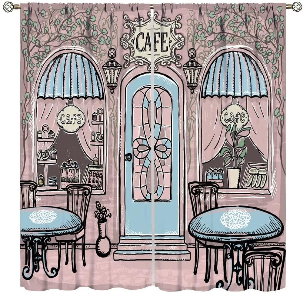 Coffee House Kitchen Curtains,Coffee Shop Rustic Street Drink Window Treatments for Bedroom Living Room Caf Modern Cute Window Drapes 2 Panels Set,Total Size 63 x 63 Inch