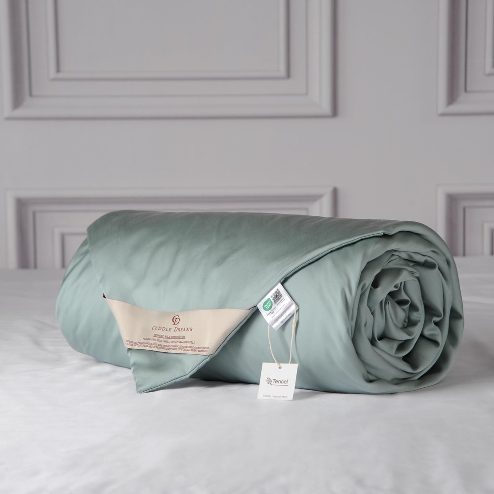 CUDDLE DREAMS Lightweight Silk Filled Comforter for Summer, Detachable Tencel Duvet Cover for Easy Care, Naturally Breathable (Celadon, King)