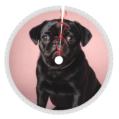 Cute Black Pug Christmas Tree Skirt 36" Xmas Tree Skirt Gorgeous Edge Tassel Christmas Tree Mat for Holiday Party Christmas Decorations for Xmas Tree Christmas Ornaments