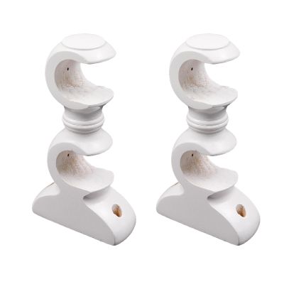 Antrader Double Curtain Rod Bracket White Wood Curtain Rod Holders Wood Curtain Rod Support Hangers Wall Mounted Ceiling Mounted Rod Support Bracket Pack of 2 (White)