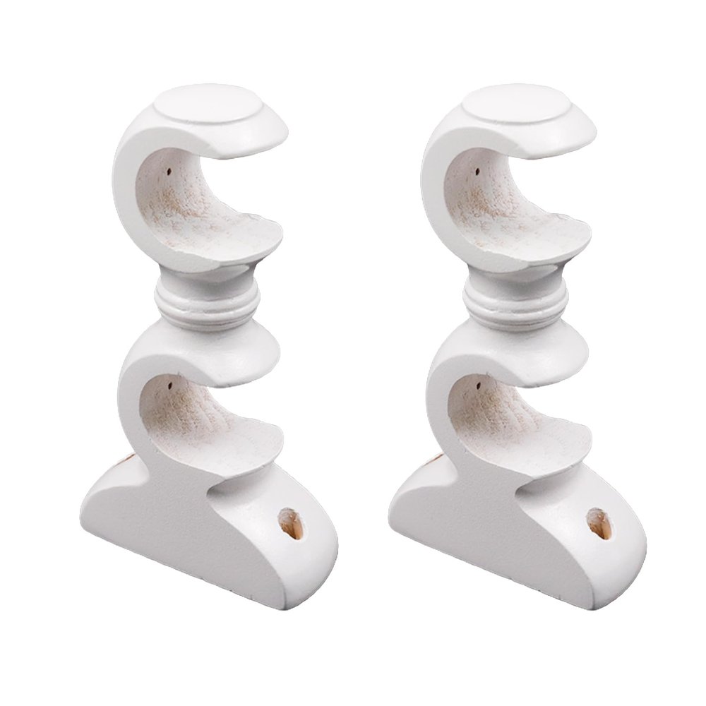 Antrader Double Curtain Rod Bracket White Wood Curtain Rod Holders Wood Curtain Rod Support Hangers Wall Mounted Ceiling Mounted Rod Support Bracket Pack of 2 (White)