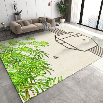 Area Rugs 4x5ft, Chinese Style Green Bamboo Living Room Rug, Classical and Elegant Decoration Indoor Decor Carpet, Non-Slip Easy to Clean for Kids Boys Girls Game Room Tea Table Sofa