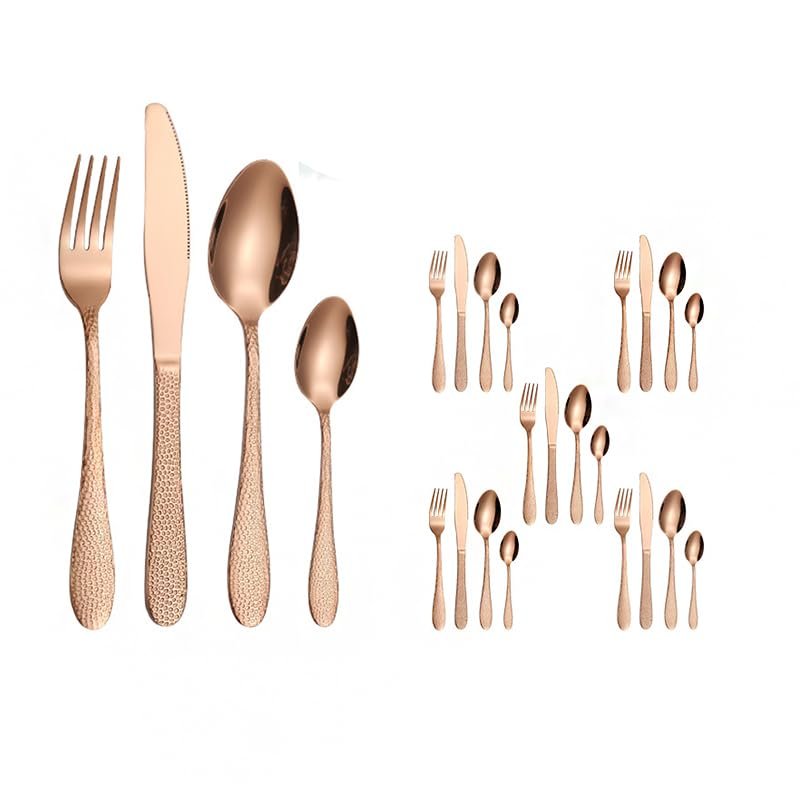 24-Piece Stainless Steel Snake Pattern Gold Tableware Set,Elegant Western-Style Dining Utensils with Knife, Fork,and Spoon,Multiple Color Options (Rose gold)