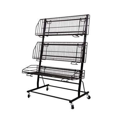With Wheels 3-Tier Adjustable Fruit Rack Metal Wire Storage Shelf Display Rack Rolling Pantry Utility Cart For Kitchen, Laundry, Bathroom, Pantry, Closet, Garage ( Color : Black , Size : 60x35x95cm )