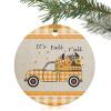 2024 Christmas Ornament Xmas Tree Hanging Accessories,Thanksgiving Farm Orange Check Linen Texture Christmas Tree Round Ceramic Ornaments for Holiday Party Home Decor,Fall Truck with Pumpkins view 1
