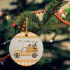 2024 Christmas Ornament Xmas Tree Hanging Accessories,Thanksgiving Farm Orange Check Linen Texture Christmas Tree Round Ceramic Ornaments for Holiday Party Home Decor,Fall Truck with Pumpkins view 2