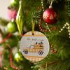 2024 Christmas Ornament Xmas Tree Hanging Accessories,Thanksgiving Farm Orange Check Linen Texture Christmas Tree Round Ceramic Ornaments for Holiday Party Home Decor,Fall Truck with Pumpkins view 4