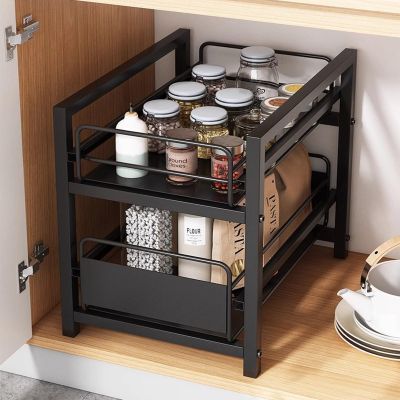 Under Sink Organizers And Storage, Pull-out Cabinet Organizer Pull Out Under Sink Cabinets Stackable 2-tier Under Sink Rack (Color : Black, Size : 26x35x40cm)