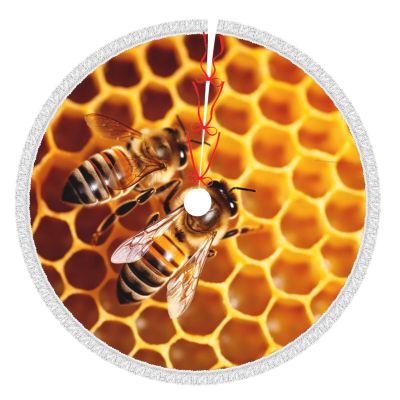 Bee On Honeycomb Christmas Tree Skirt with Tassel 36" Christmas Tree Decorations for Indoor Outdoor Xmas Ornament Tree Mat Christmas Decor Tree Skirts for Holiday Party
