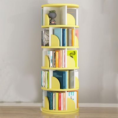 AoForce Rotating Round Bookcase Kids, 360 Revolving Bookcase Rotating Stackable Shelves Floor-Standing Storage Display Rack Used in Bedrooms Living Rooms Study Office (Color : White-Yellow)