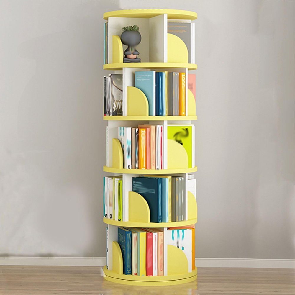 AoForce Rotating Round Bookcase Kids, 360 Revolving Bookcase Rotating Stackable Shelves Floor-Standing Storage Display Rack Used in Bedrooms Living Rooms Study Office (Color : White-Yellow)