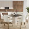 59'' Round Marble Dining Table for 6,Modern Black Sintered Stone Top Kitchen Table with Solid Wood Panel PedestalFaux Marble Circle Dining Table for Dining Room,Wrapped in PU Leather(Only Table) view 1