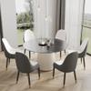 59'' Round Marble Dining Table for 6,Modern Black Sintered Stone Top Kitchen Table with Solid Wood Panel PedestalFaux Marble Circle Dining Table for Dining Room,Wrapped in PU Leather(Only Table) view 3