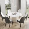 53'' Round Marble Dining Table for 4, Modern White Sintered Stone Top Kitchen Table for Dining Room,Faux Marble Circle Dining Table with Solid Wood Panel Pedestal,Wrapped in PU Leather(Only Table) view 1