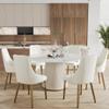53'' Round Marble Dining Table for 4, Modern White Sintered Stone Top Kitchen Table for Dining Room,Faux Marble Circle Dining Table with Solid Wood Panel Pedestal,Wrapped in PU Leather(Only Table) view 3