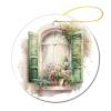 2023 Christmas Ornament, Romantic Window and Pink Flower Spring Painting Xmas Decoration Pendant Hanging On Christmas Tree, 3 Inch Funny Ceramic Keepsake 2 PCS view 1
