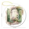 2023 Christmas Ornament, Romantic Window and Pink Flower Spring Painting Xmas Decoration Pendant Hanging On Christmas Tree, 3 Inch Funny Ceramic Keepsake 2 PCS view 2
