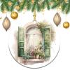 2023 Christmas Ornament, Romantic Window and Pink Flower Spring Painting Xmas Decoration Pendant Hanging On Christmas Tree, 3 Inch Funny Ceramic Keepsake 2 PCS view 3
