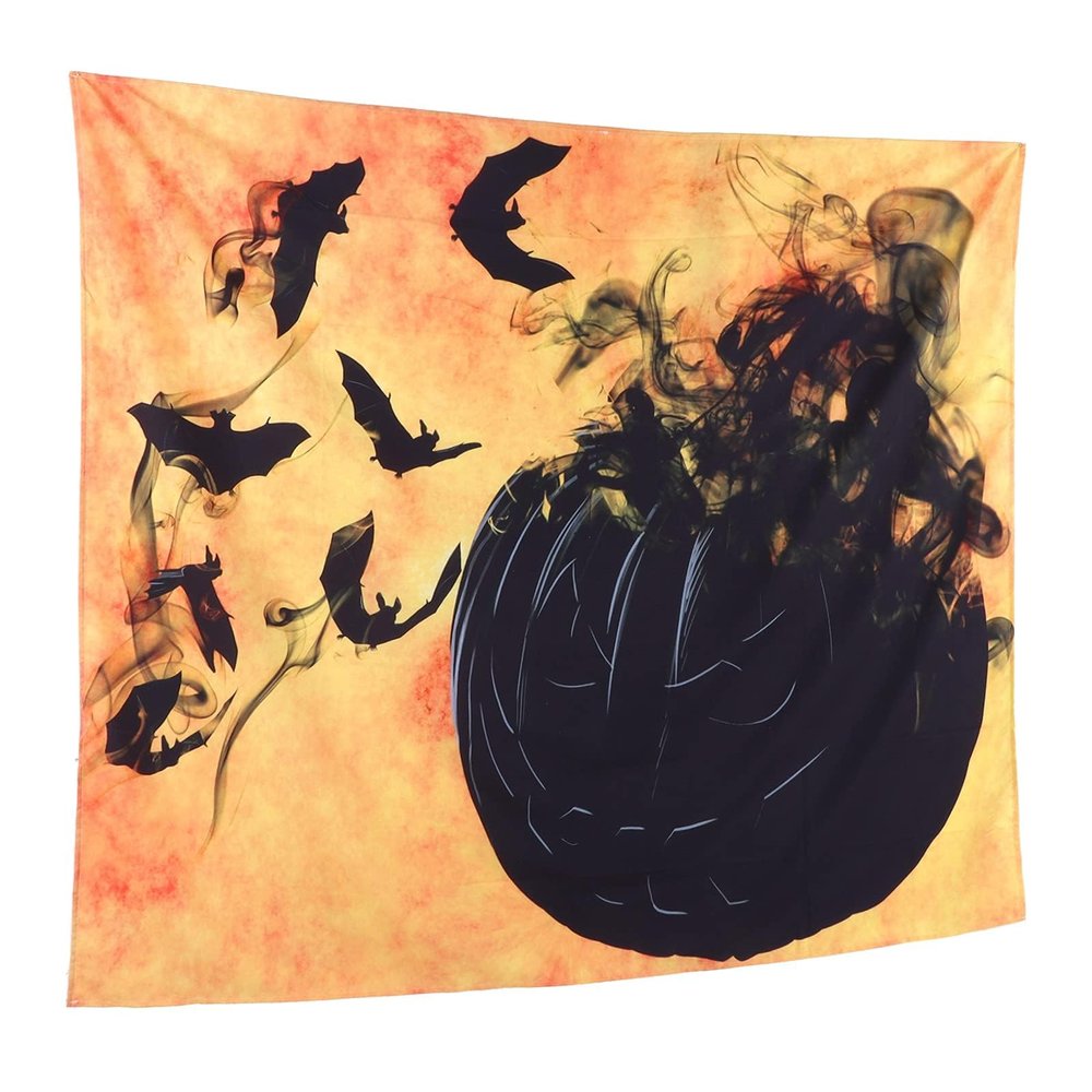 JEOZBM Halloween Tapestry, Wall Hanging Smog Pumpkin Tapestries, Spooky Background Wall Hanging Blanket for Bedroom Party Dorm Decor(230cm-Orange)