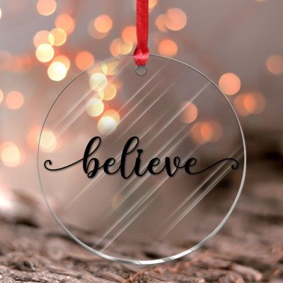 Christmas Ornaments 2023 Believe Acrylic Xmas Ornament Letter Monogram Script Font Christmas Bauble Initial Word Cutout Sculptures Keepsake Collectible Gift Tree Decoration Stocking Name Tag