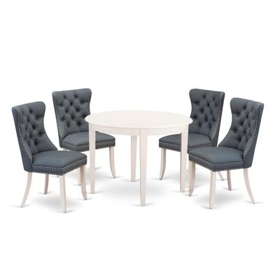 East West Furniture BODA5-WHI-13 5 Piece Dining Set Contains a Round Kitchen Table and 4 Polyester Fabric Upholstered Parson Chairs, Linen White