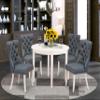 East West Furniture BODA5-WHI-13 5 Piece Dining Set Contains a Round Kitchen Table and 4 Polyester Fabric Upholstered Parson Chairs, Linen White view 2