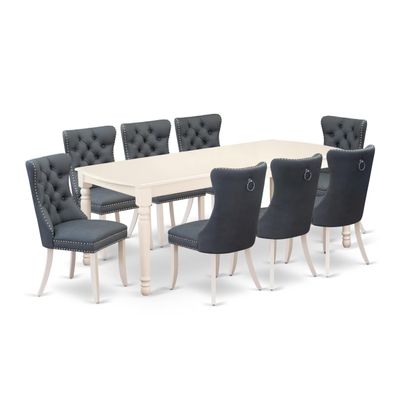 East West Furniture DODA9-LWH-13 9 Piece Dining Table Set Includes a Rectangle Kitchen Table with Butterfly Leaf and 8 Polyester Fabric Chairs, Linen White