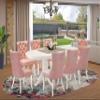 East West Furniture VADA9-LWH-23 9 Piece Dining Table Set Consists of an Oval Kitchen Table with Butterfly Leaf and 8 Polyester Fabric Chairs, Linen White view 2