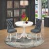 East West Furniture HLDA3-LWH-13 3 Piece Dining Set Contains a Round Kitchen Table with Pedestal and 2 Polyester Fabric Upholstered Parson Chairs, Linen White view 2