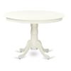 East West Furniture HLDA3-LWH-13 3 Piece Dining Set Contains a Round Kitchen Table with Pedestal and 2 Polyester Fabric Upholstered Parson Chairs, Linen White view 3