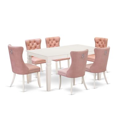 East West Furniture WEDA7-WHI-23 7 Piece Dinette Set Consists of a Rectangle Dining Table with Butterfly Leaf and 6 Polyester Fabric Chairs, Linen White