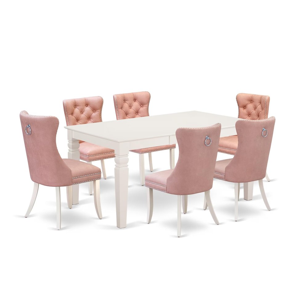 East West Furniture WEDA7-WHI-23 7 Piece Dinette Set Consists of a Rectangle Dining Table with Butterfly Leaf and 6 Polyester Fabric Chairs, Linen White